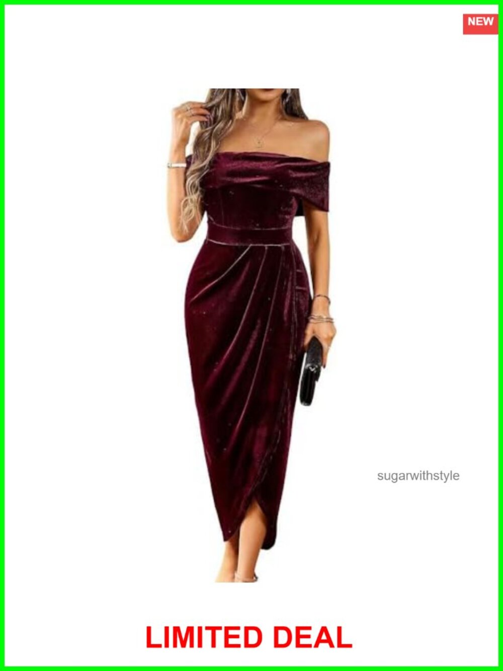 Off Shoulder Vintage Velvet Bodycon Midi Dress Wrap Slit Cocktail Party